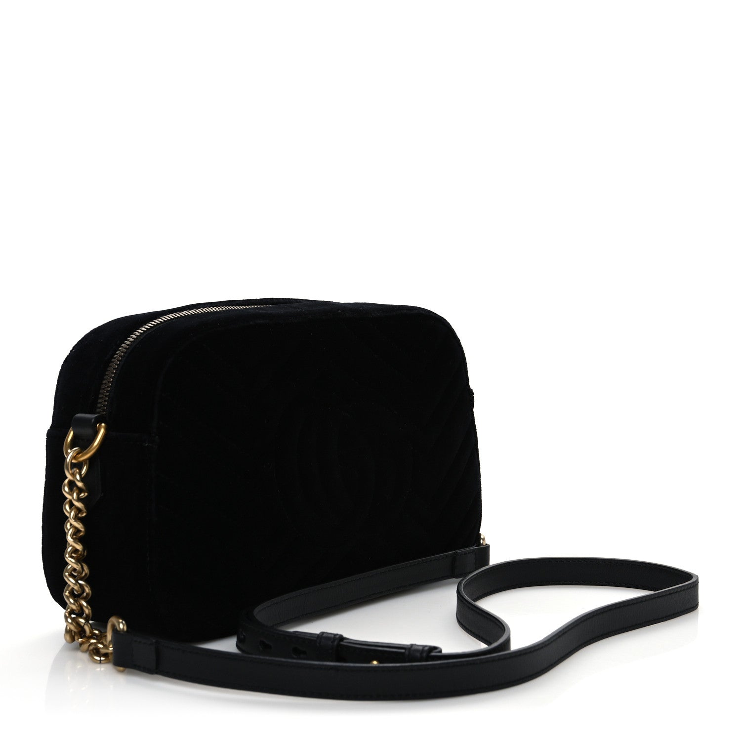 Gucci Velvet Matelasse Deer Embroidered Small GG Marmont Chain Shoulder Bag Black 3 of 10