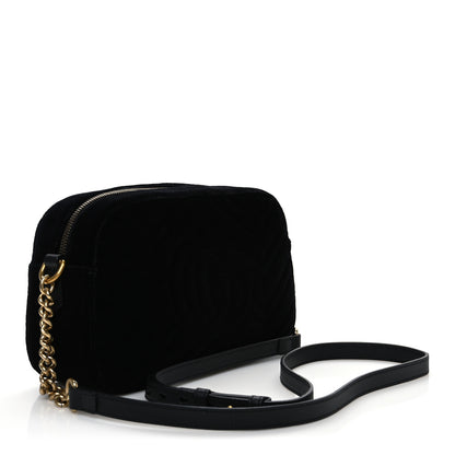 Gucci Velvet Matelasse Deer Embroidered Small GG Marmont Chain Shoulder Bag Black 3 of 10