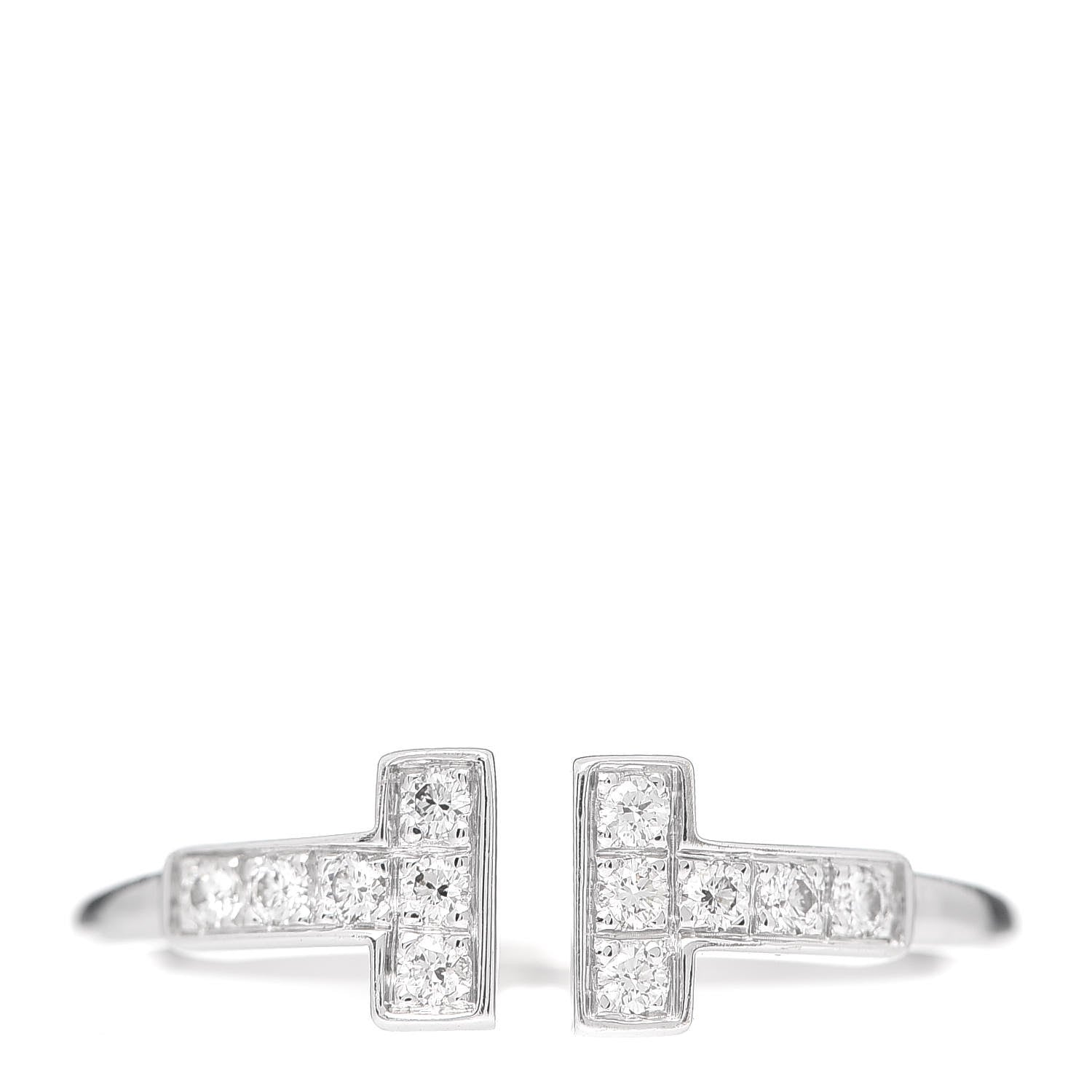 Tiffany 18K White Gold Diamond T Wire Ring 51 5.75 1 of 4