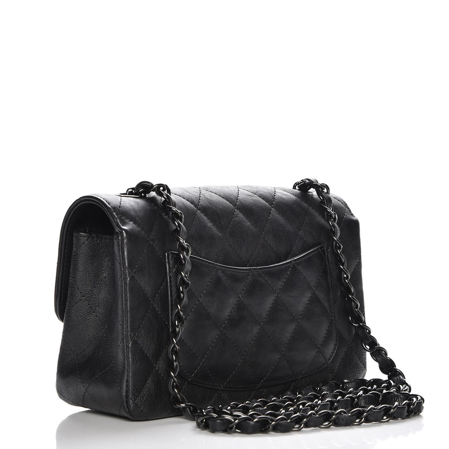 Crumpled Calfskin Quilted Mini Rectangular Flap So Black