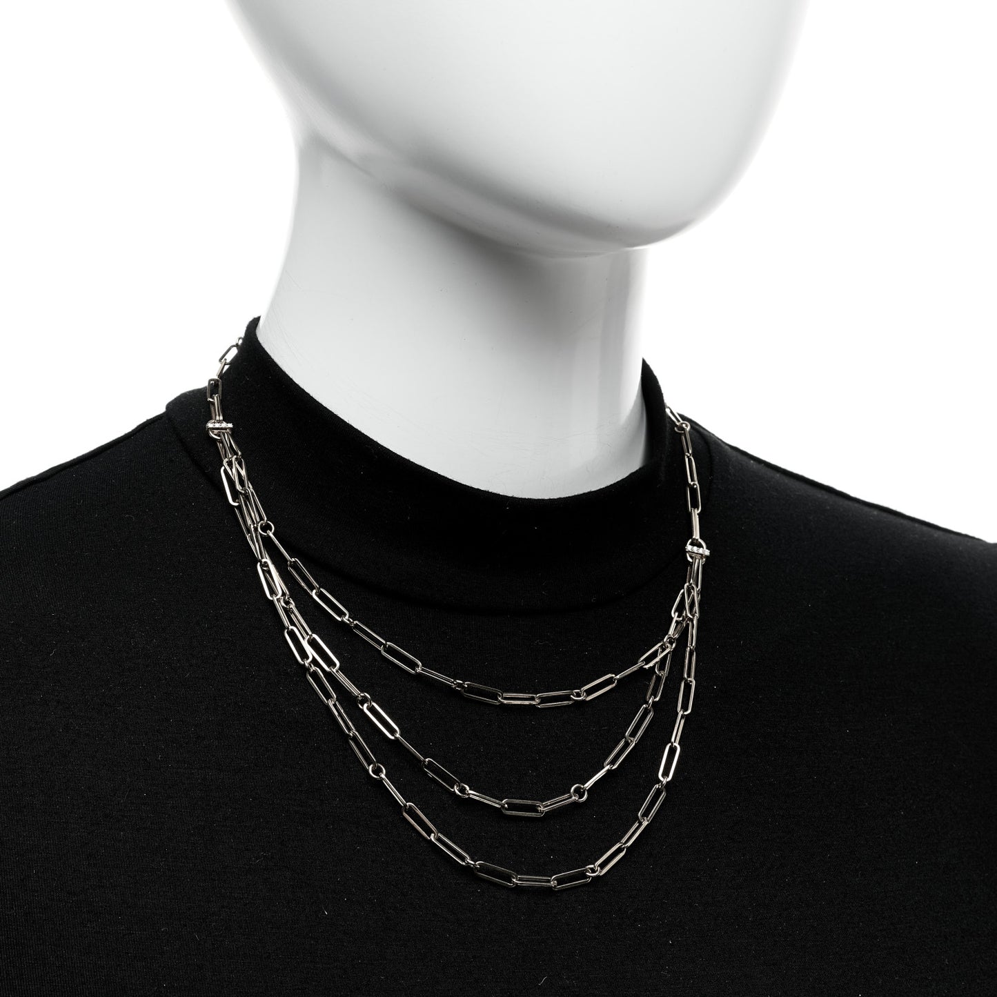 18K Yellow Gold Diamond Paperclip Triple Strand Bib Necklace
