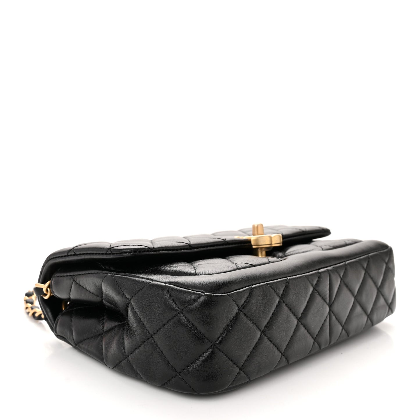 Shiny Lambskin Quilted Small Daily Friend Flap Black