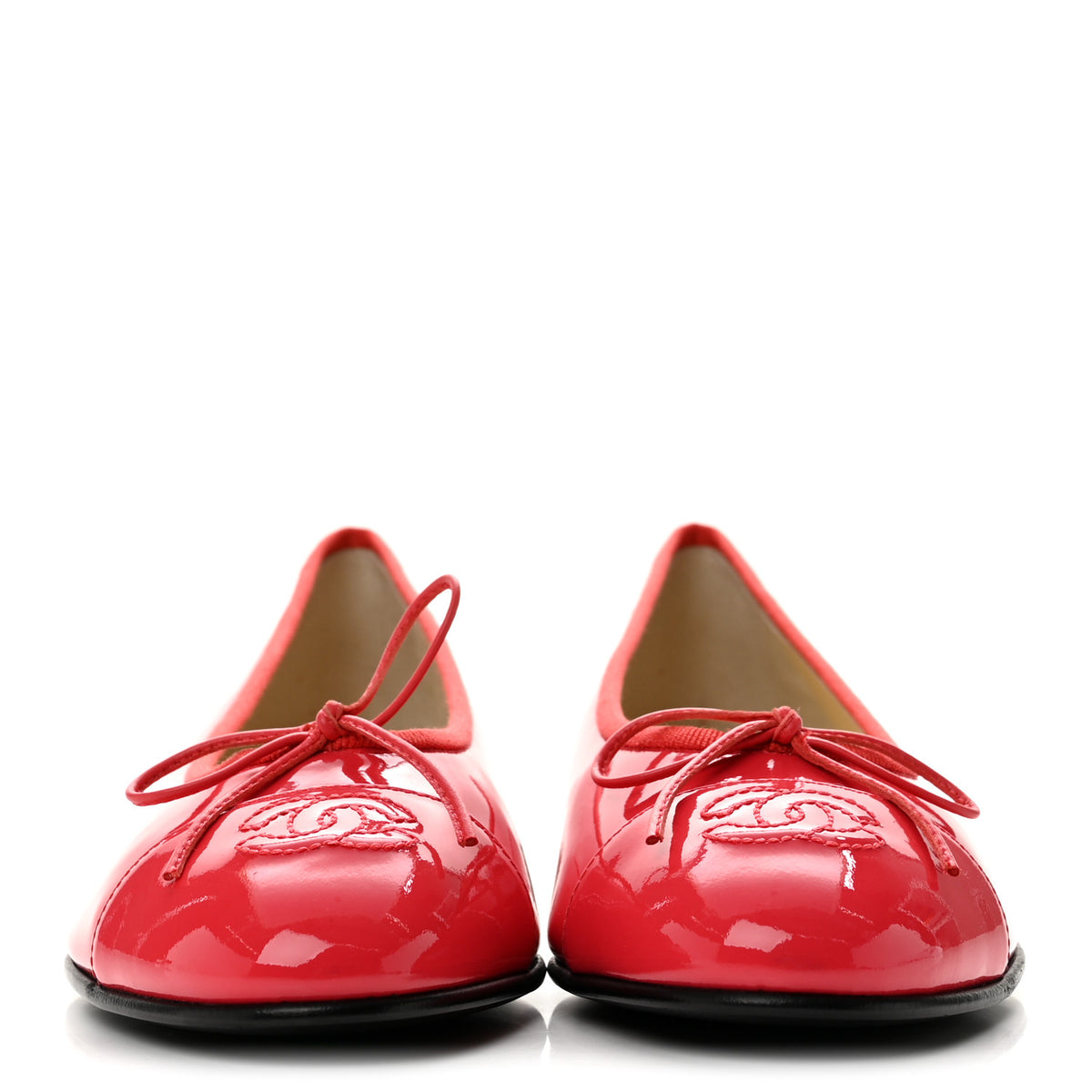 Chanel Patent Calfskin CC Cap Toe Ballerina Flats 37.5 Coral 3 of 10