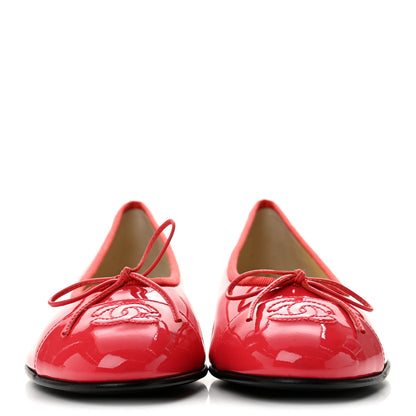 Chanel Patent Calfskin CC Cap Toe Ballerina Flats 37.5 Coral 3 of 10