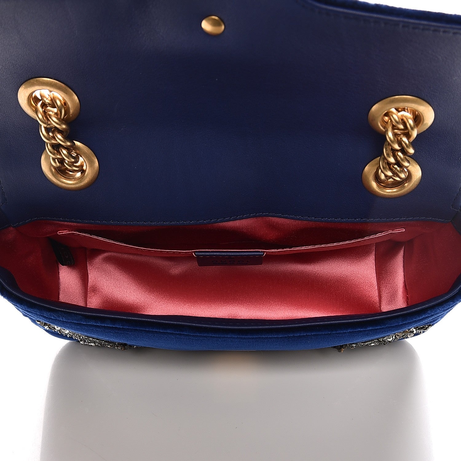 Gucci Velvet Matelasse Embroidered Mini GG Marmont Shoulder Bag Cobalt Blue 5 of 7