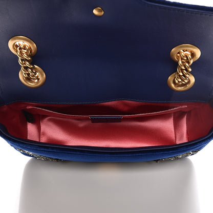 Gucci Velvet Matelasse Embroidered Mini GG Marmont Shoulder Bag Cobalt Blue 5 of 7