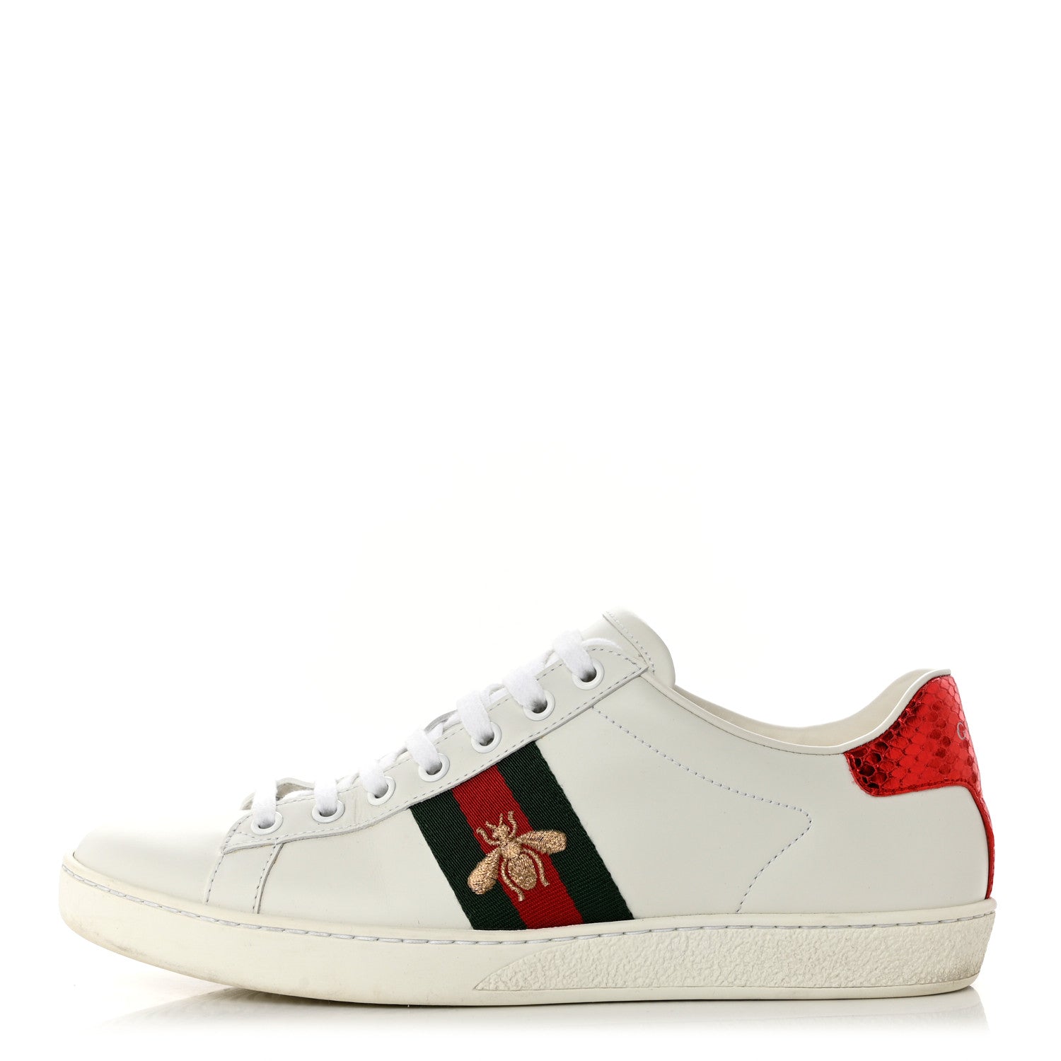 Gucci Calfskin Ayers Bee Embroidered Womens Ace Sneakers 39 White Green 1 of 9