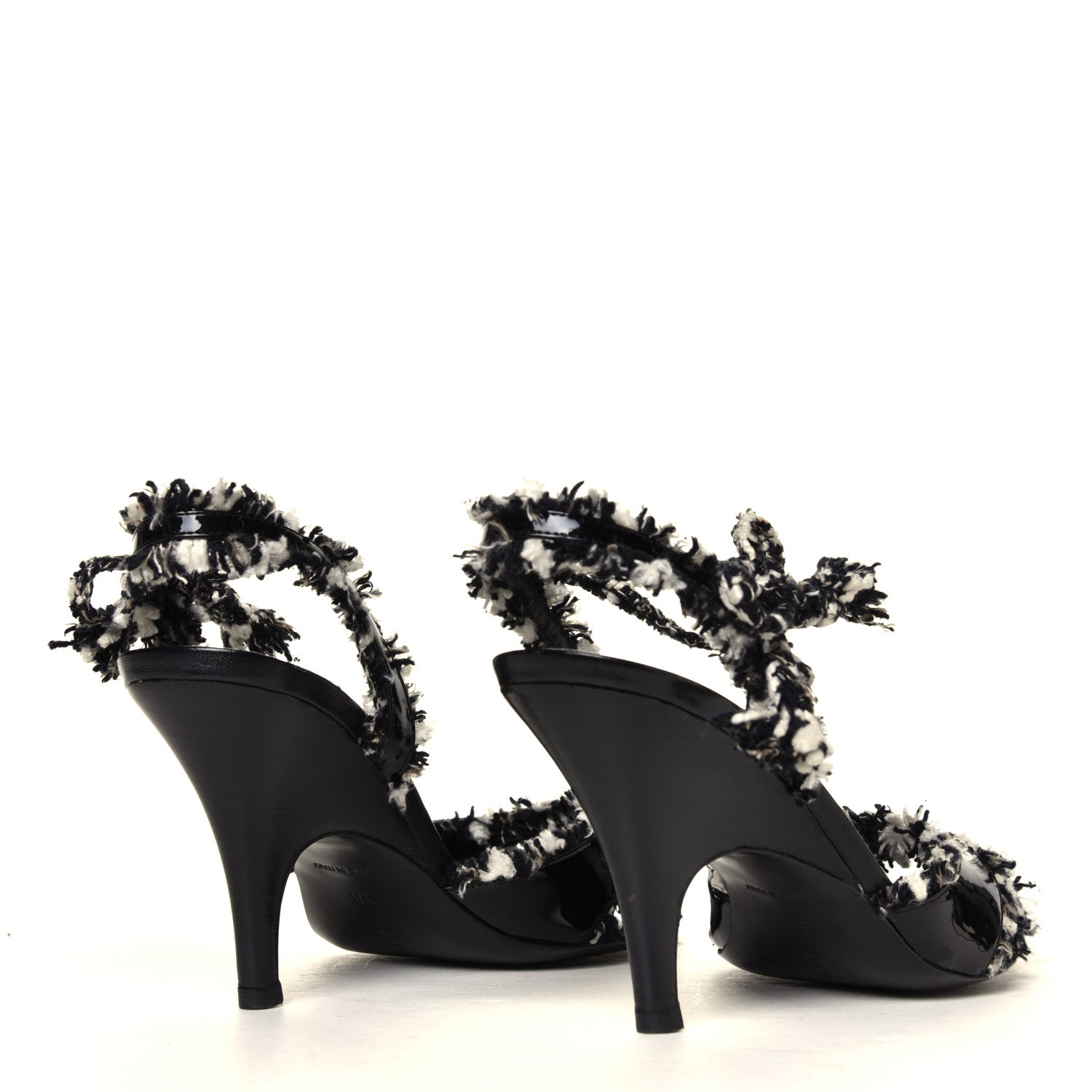 Chanel Patent Tweed Slingback Sandals 38 Black 3 of 6
