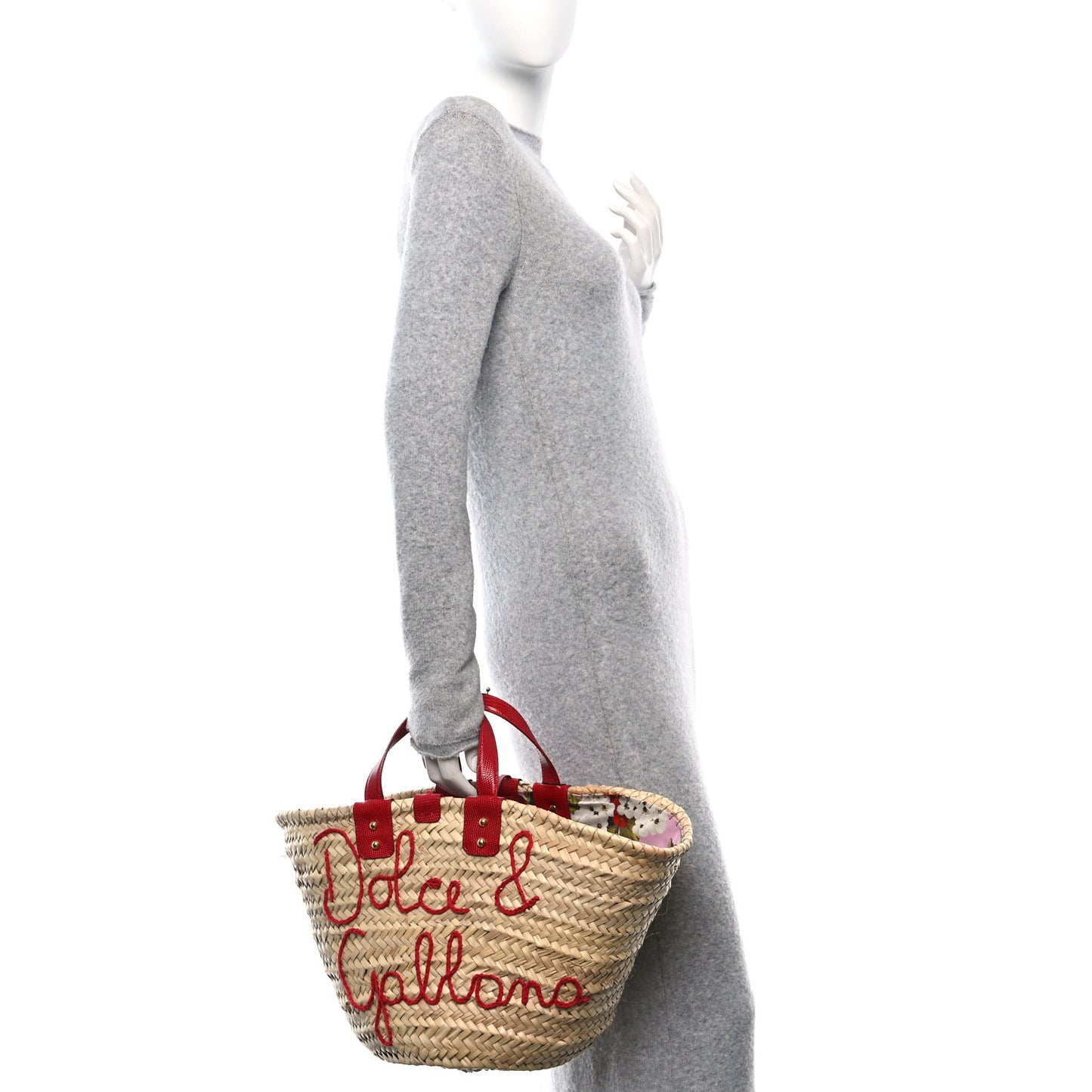 Woven Raffia Lizard Kendra Logo Tote Red Multicolor