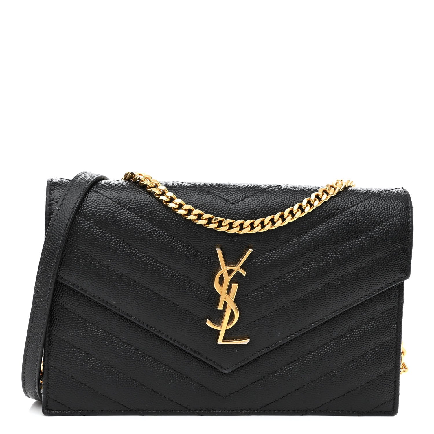 Saint Laurent Grain De Poudre Matelasse Chevron Monogram Envelope Chain Wallet Black 1 of 11