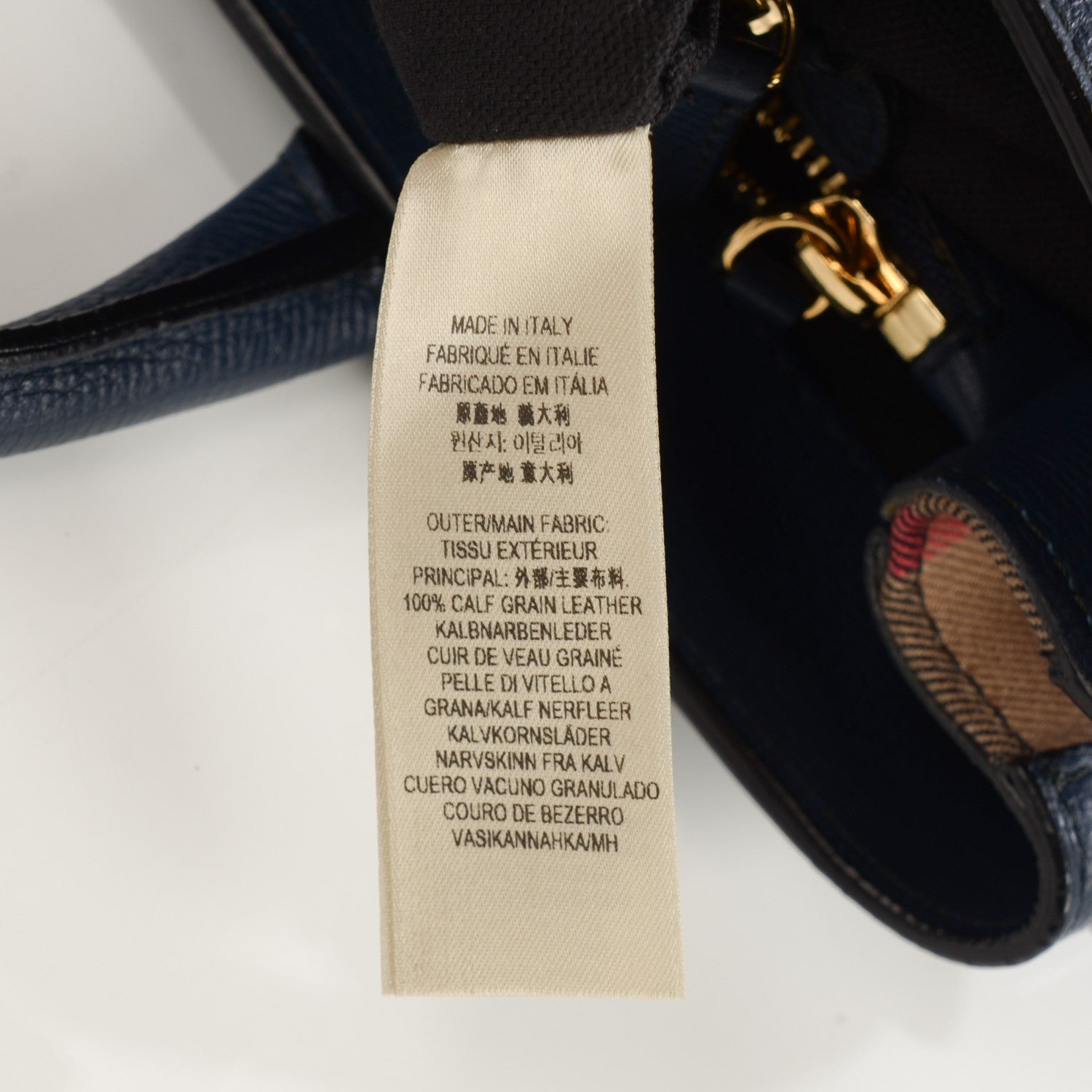 Burberry Grainy Calfskin House Check Medium Banner Tote Ink Blue 2 of 12