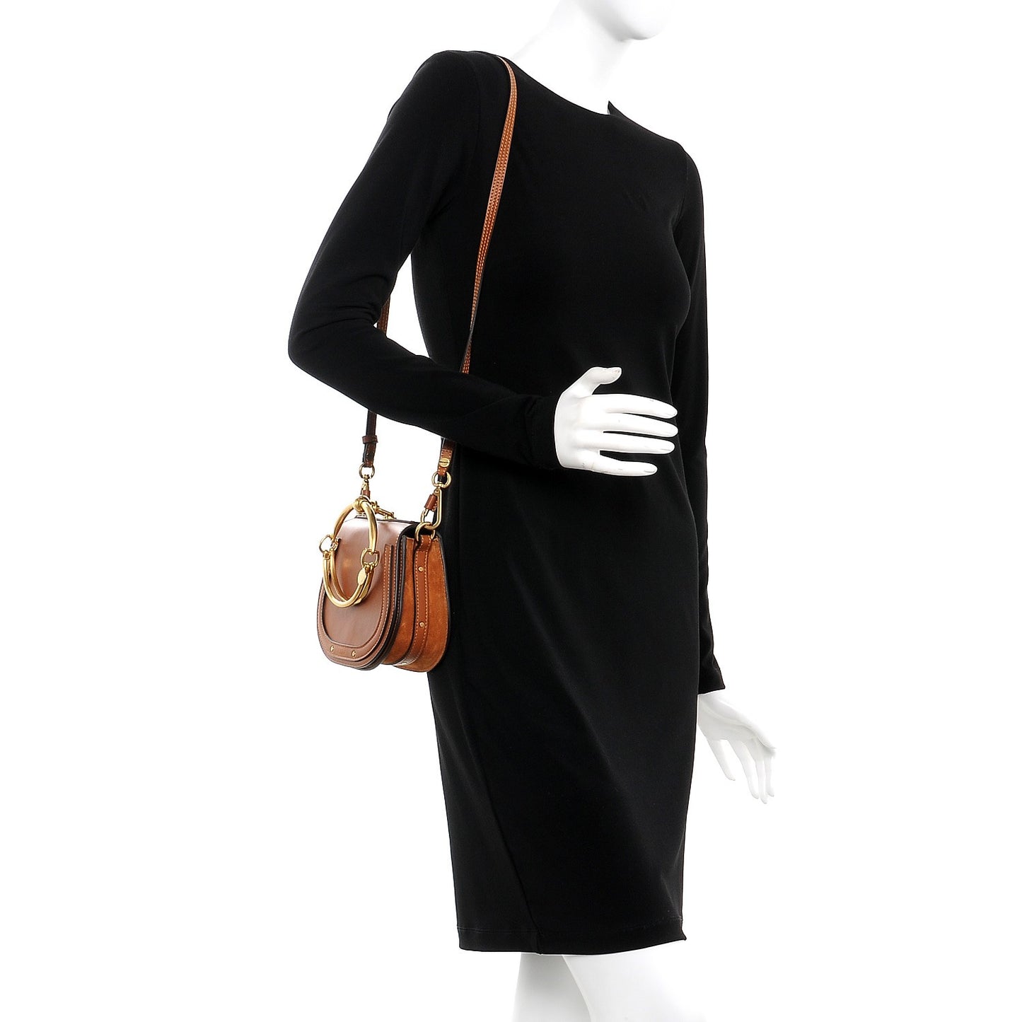 Calfskin Suede Small Nile Bracelet Bag Caramel