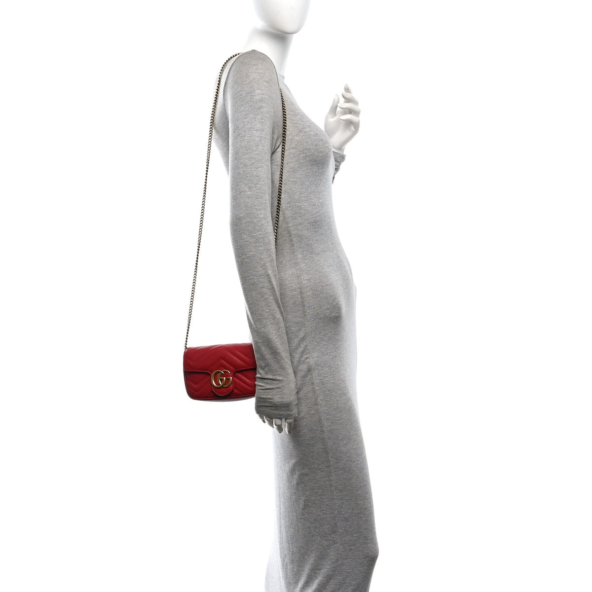 Calfskin Matelasse Super Mini GG Marmont Shoulder Bag Hibiscus Red