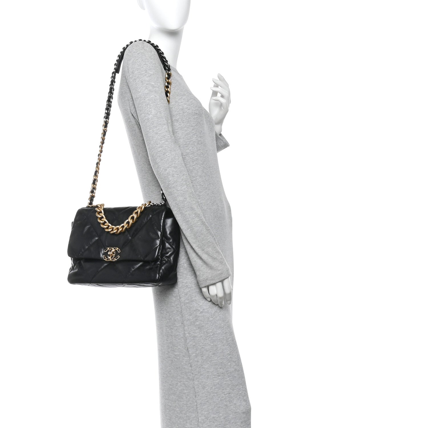 Chanel Shiny Goatskin Quilted Large Chanel 19 Flap Black 2 of 13