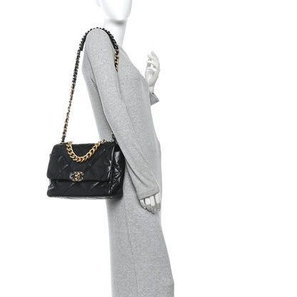 Chanel Shiny Goatskin Quilted Large Chanel 19 Flap Black 2 of 13