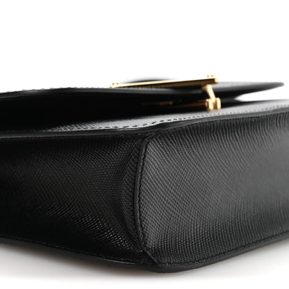 Prada Saffiano Cuir Triangle Embleme Flap Shoulder Bag Black 9 of 10