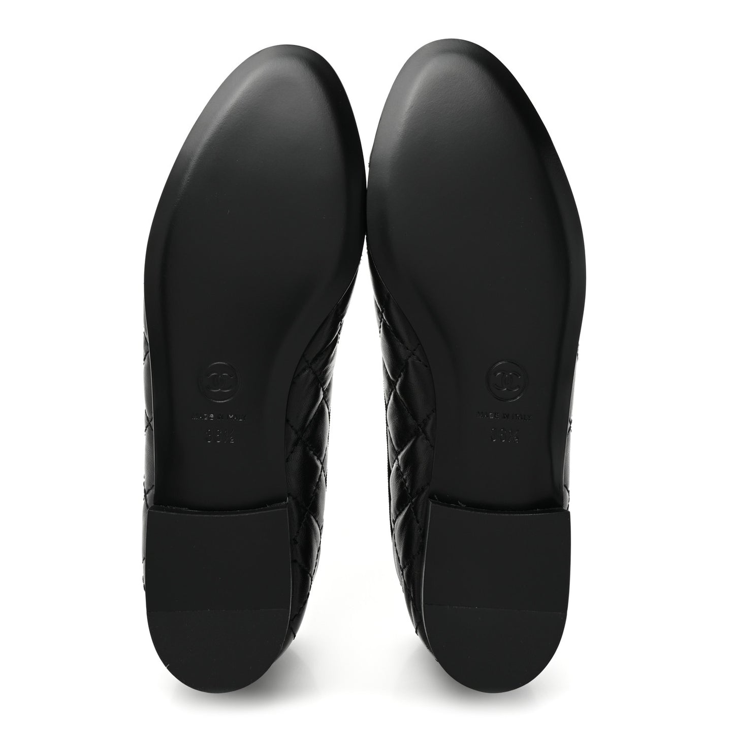 Aged Calfskin Quilted Cap Toe Ballerina Flats 36.5 Black