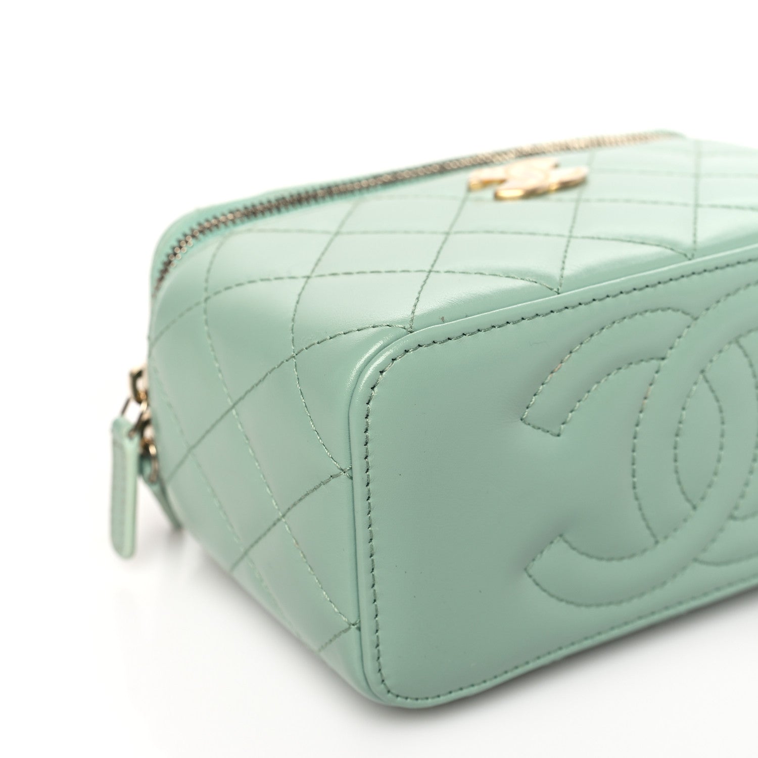 Chanel Shiny Calfskin Quilted Small Top Handle Vanity Case With Chain Light Green 9 of 12