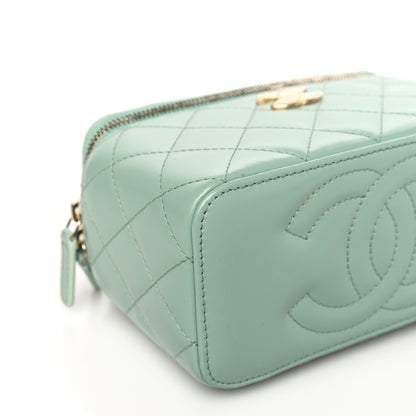 Chanel Shiny Calfskin Quilted Small Top Handle Vanity Case With Chain Light Green 9 of 12