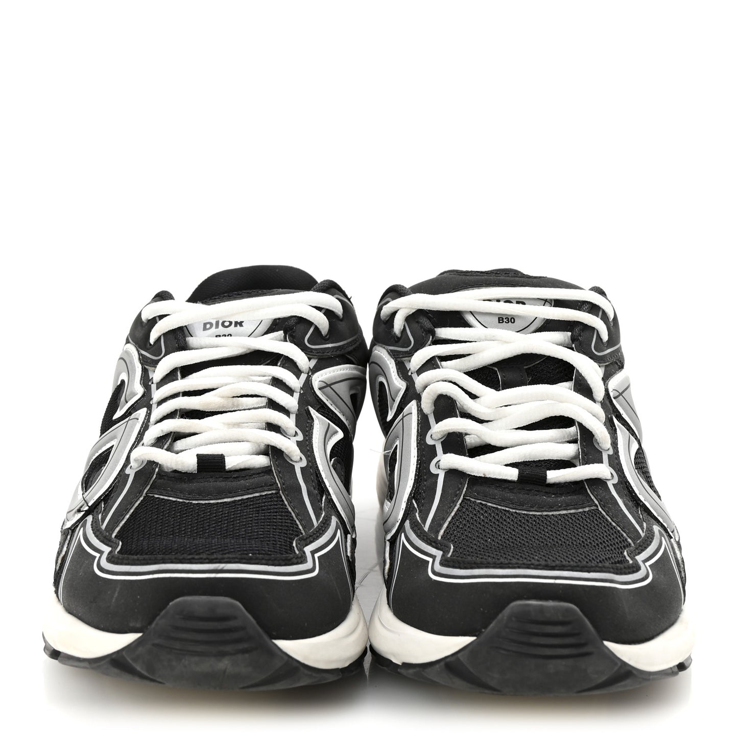 Technical Mesh Calfskin Mens B30 Sneakers 43 Black White