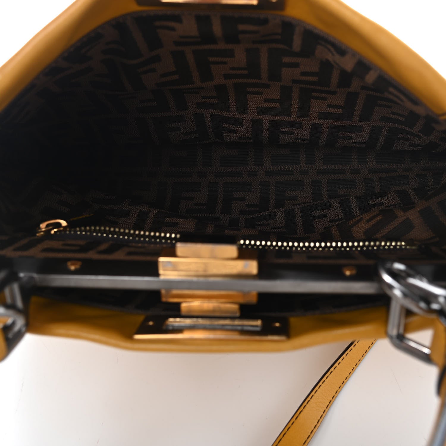 Fendi Vitello Zucca Medium Peekaboo Iconic Satchel Yellow Tobacco 4 of 4