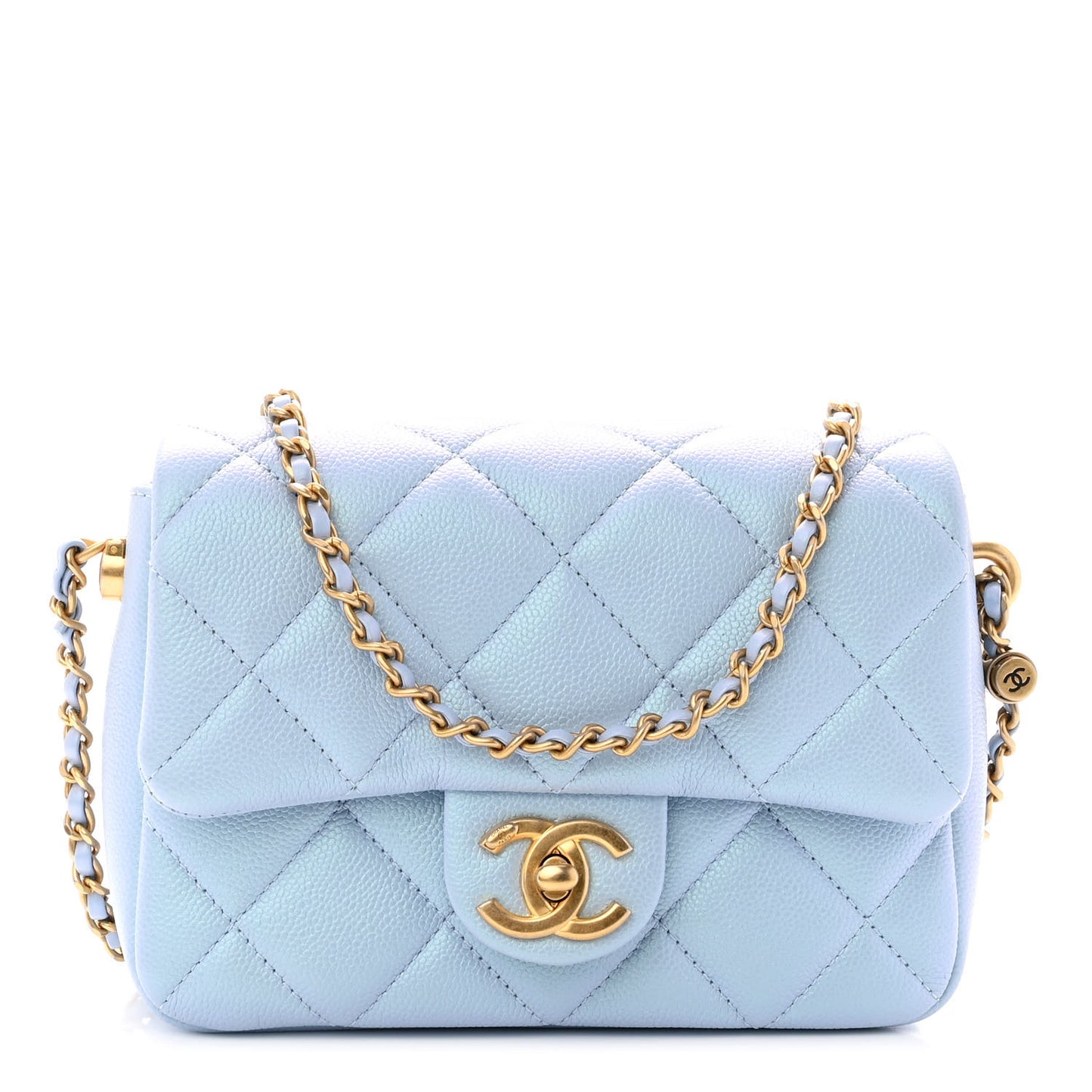 Iridescent Caviar Quilted Mini My Perfect Flap Light Blue