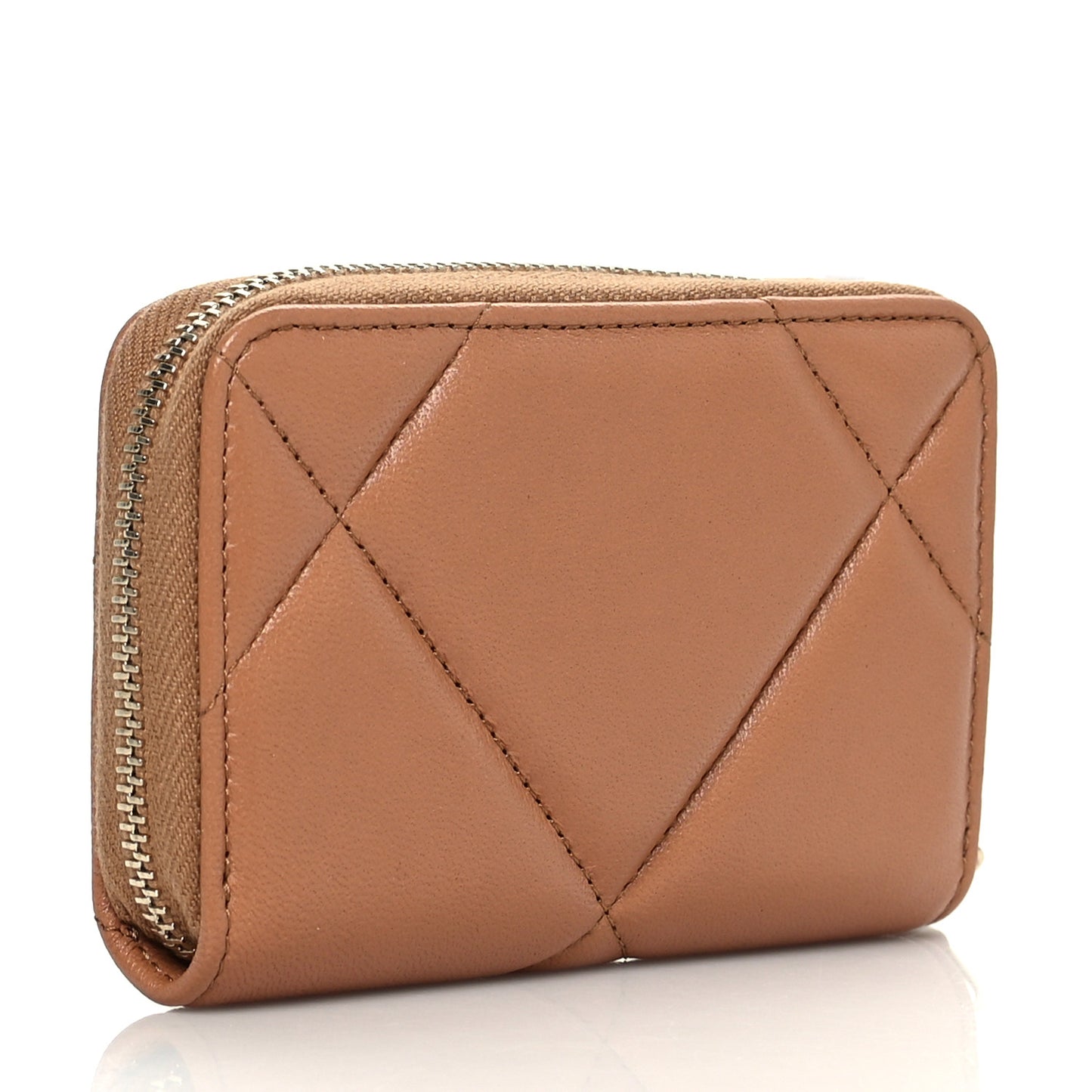 Lambskin Quilted Chanel 19 Zip Around Coin Purse Wallet Brown
