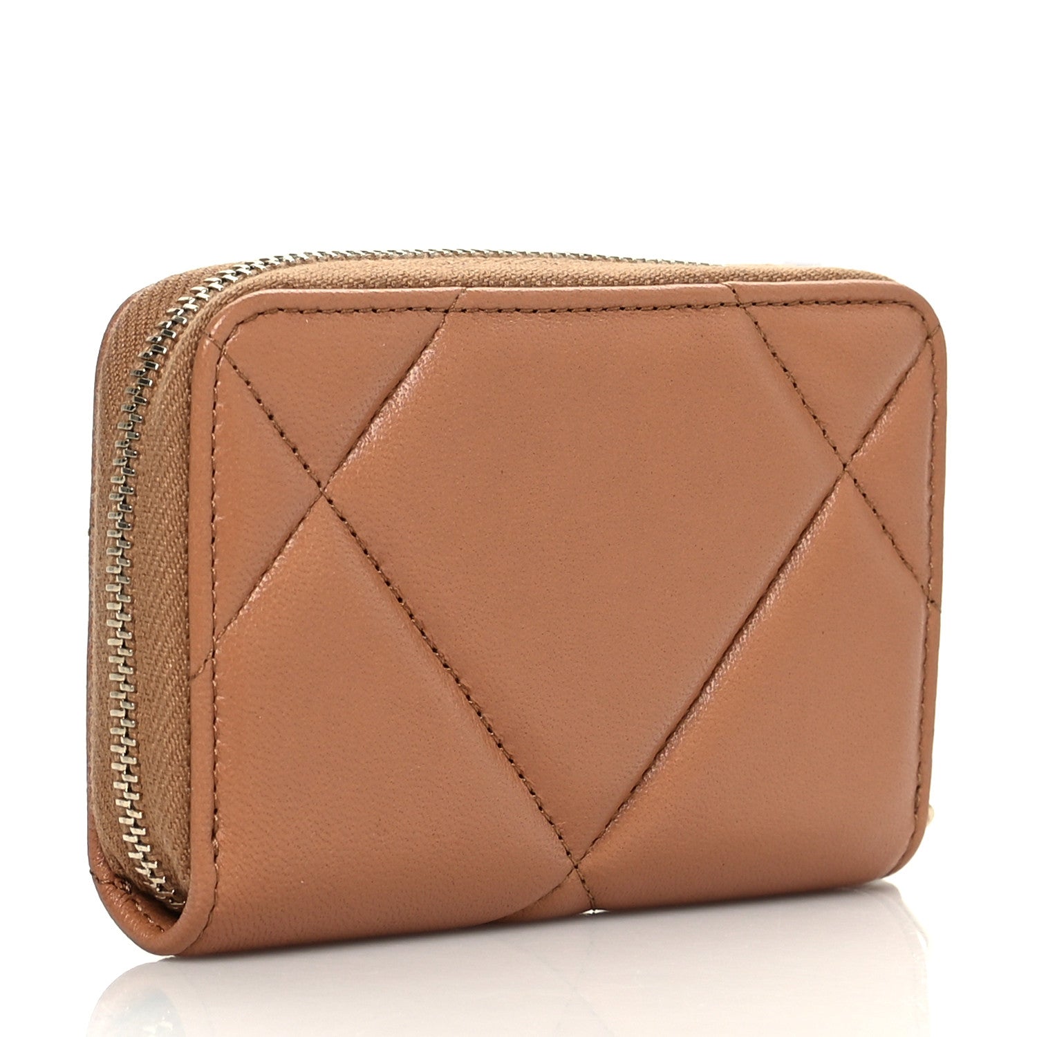 Chanel Lambskin Quilted Chanel 19 Zip Around Coin Purse Wallet Brown 3 of 8
