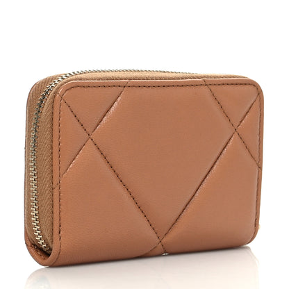 Chanel Lambskin Quilted Chanel 19 Zip Around Coin Purse Wallet Brown 3 of 8