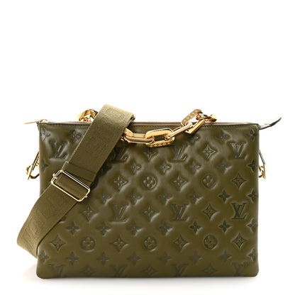 Louis Vuitton Lambskin Embossed Monogram Coussin MM Khaki 1 of 9