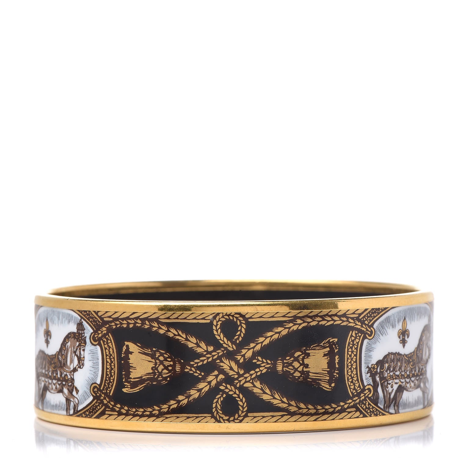 Hermes Enamel Printed Wide Grand Apparat Bracelet 70 Black 1 of 5