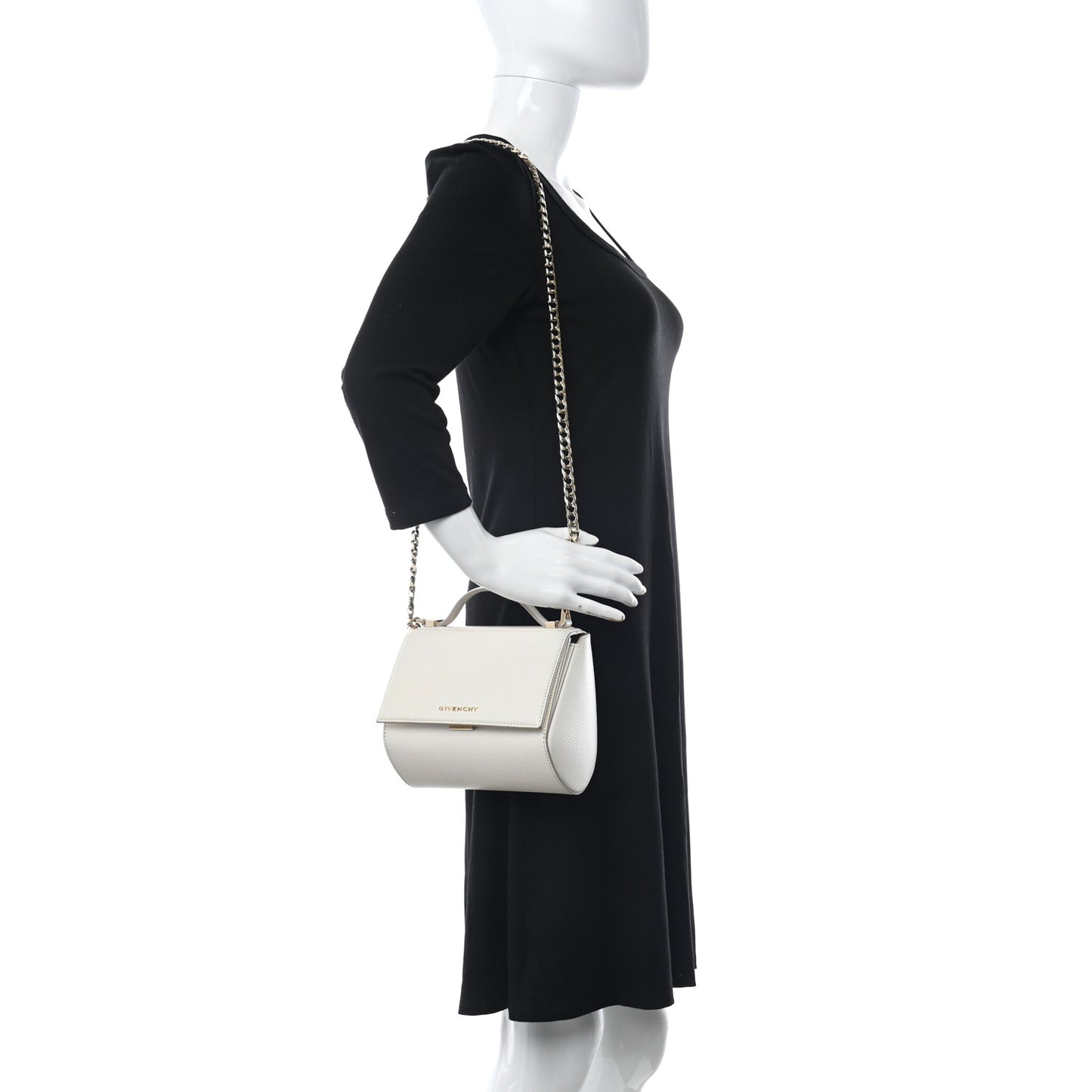 Textured Calfskin Mini Pandora Box Chain Crossbody Bag White