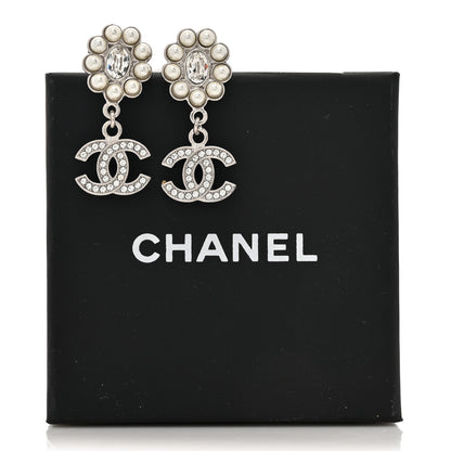 Chanel Crystal Pearl Coco Mark CC Drop Earrings Silver 6 of 6