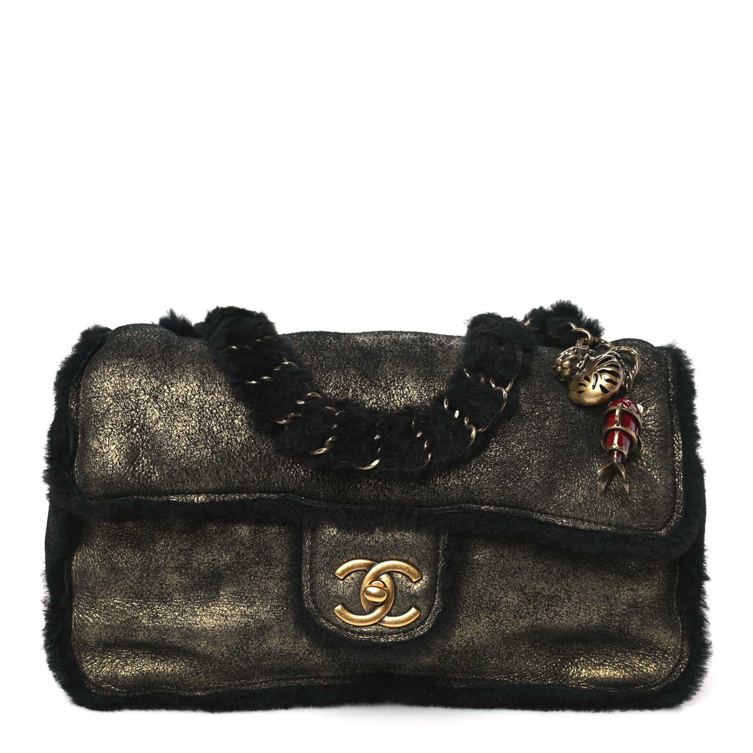 Chanel Metallic Lambskin Shearling Flap Gold Black 1 of 11
