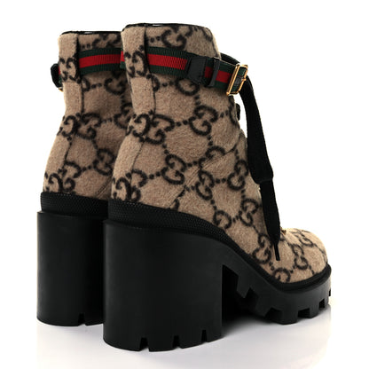 Gucci Covered Wool GG Monogram Womens Lace Up Combat Ankle Boots 39.5 Beige Ebony Black 4 of 7