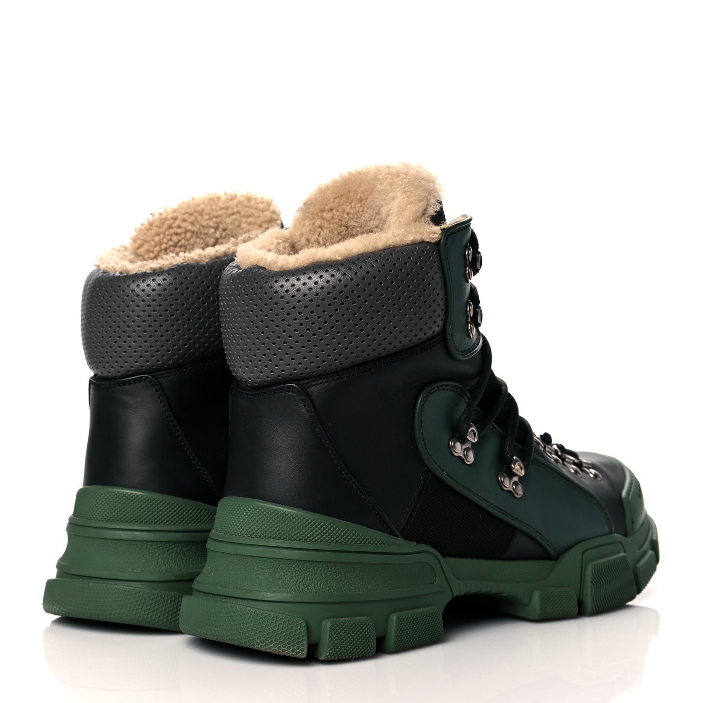 X SEGA Calfskin Suede Shearling Mens Flashtrek High-Top Sneakers 10 Black Olive Green
