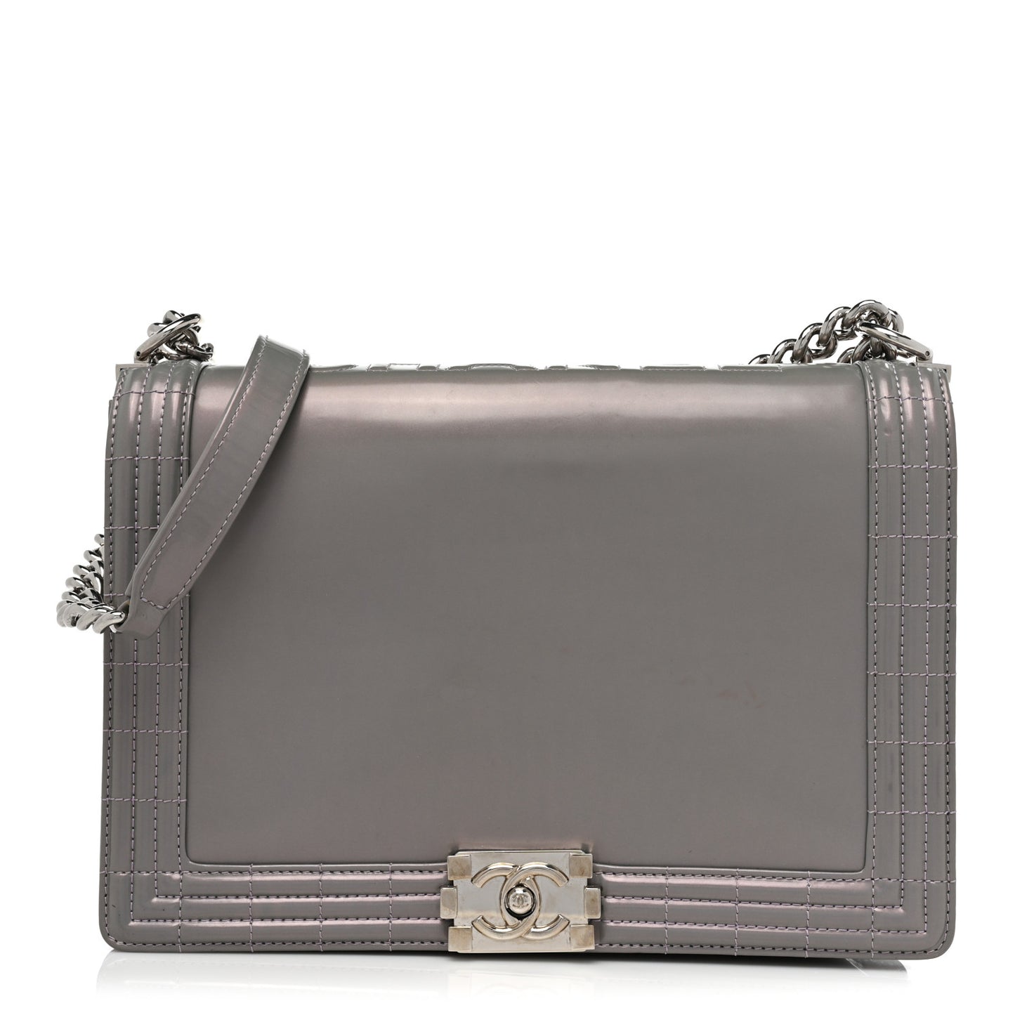 Glazed Calfskin Large Boy Flap Grey