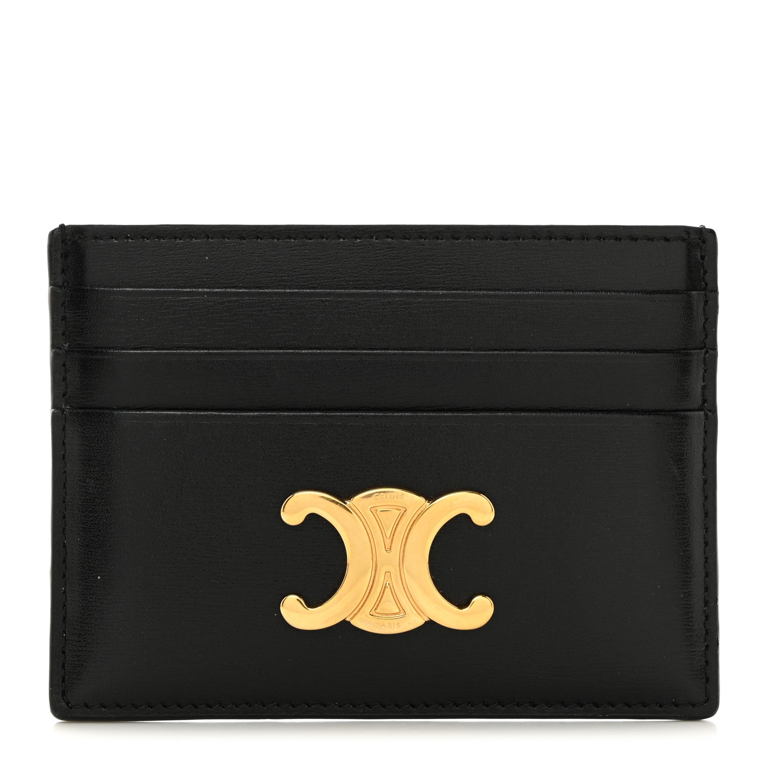 Celine Shiny Calfskin Triomphe Card Holder Black 1 of 7