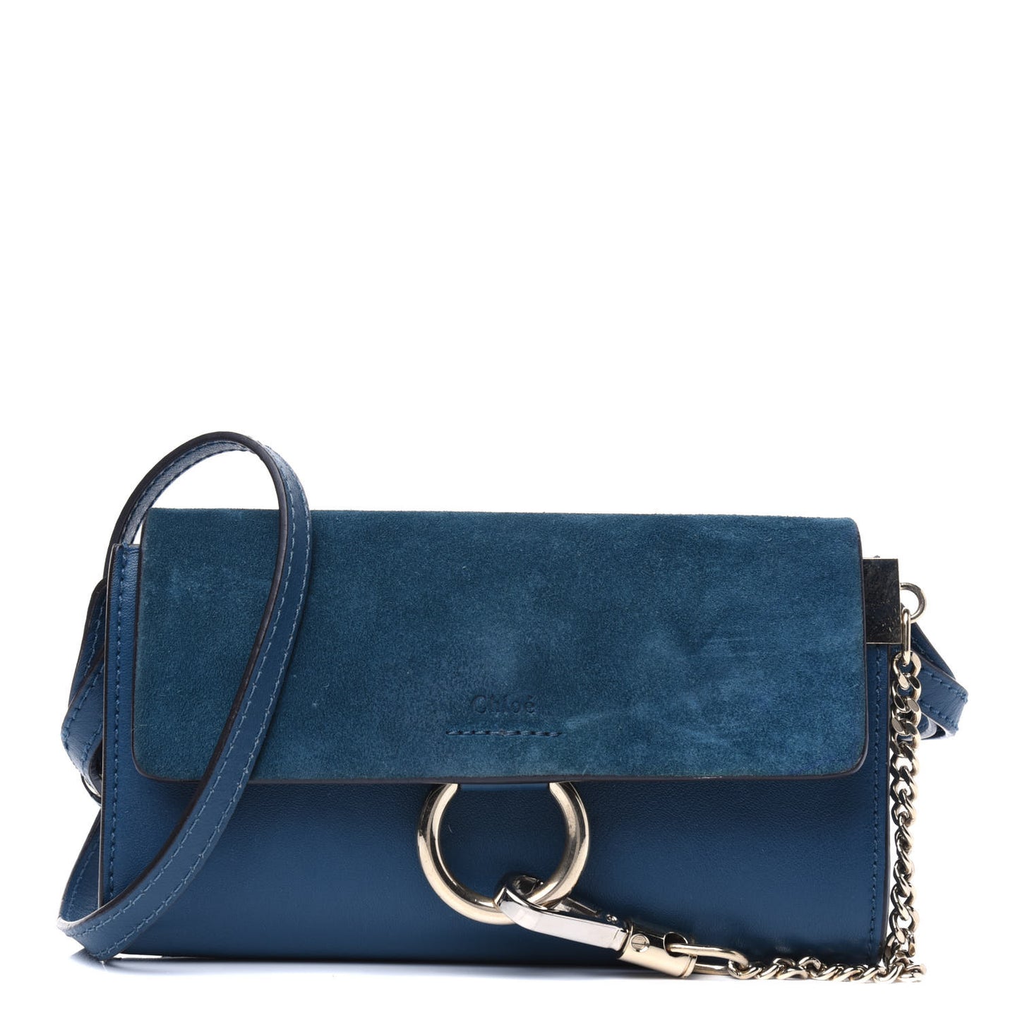Suede Calfskin Small Faye Shoulder Bag Majolica Blue