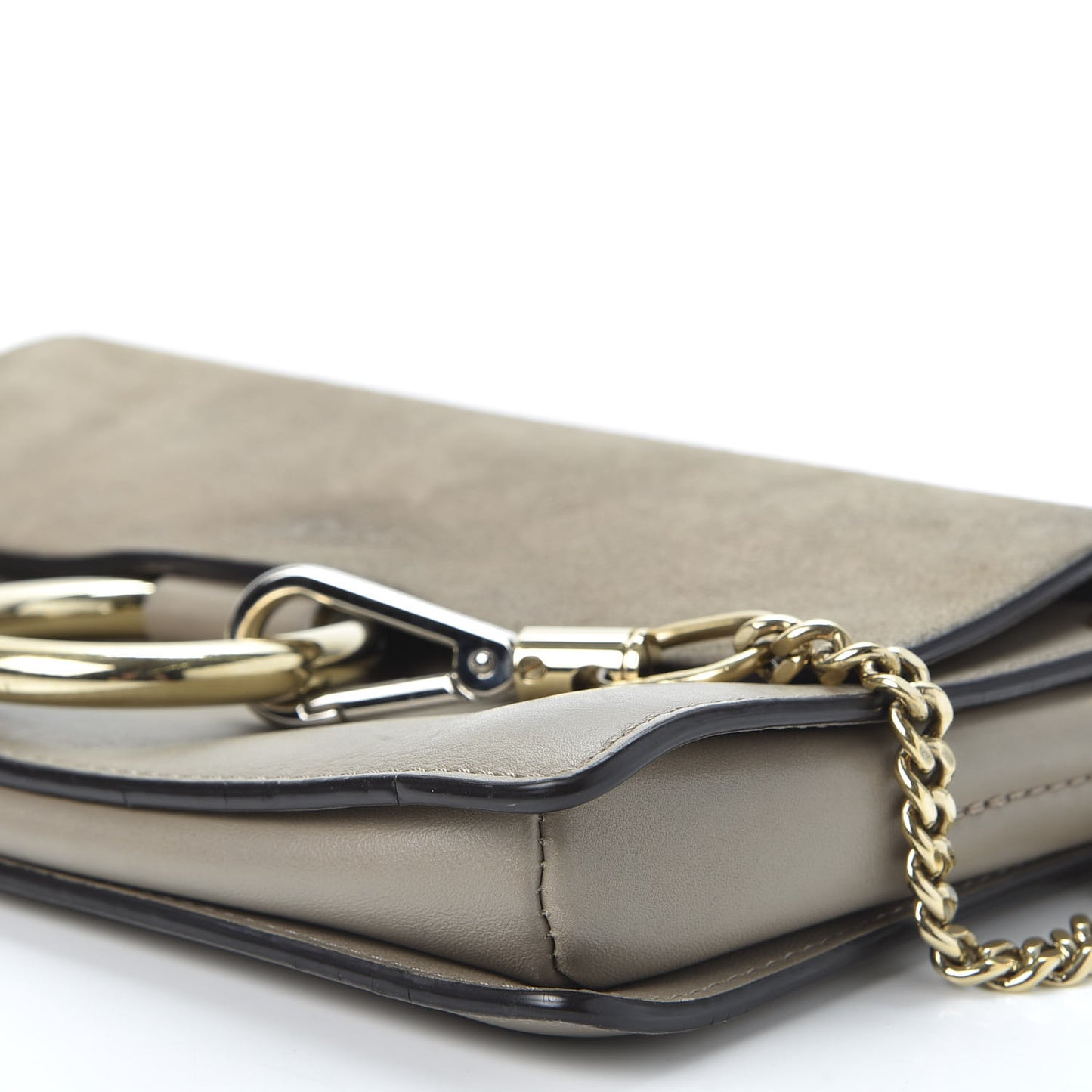 Suede Calfskin Small Faye Shoulder Bag Motty Grey