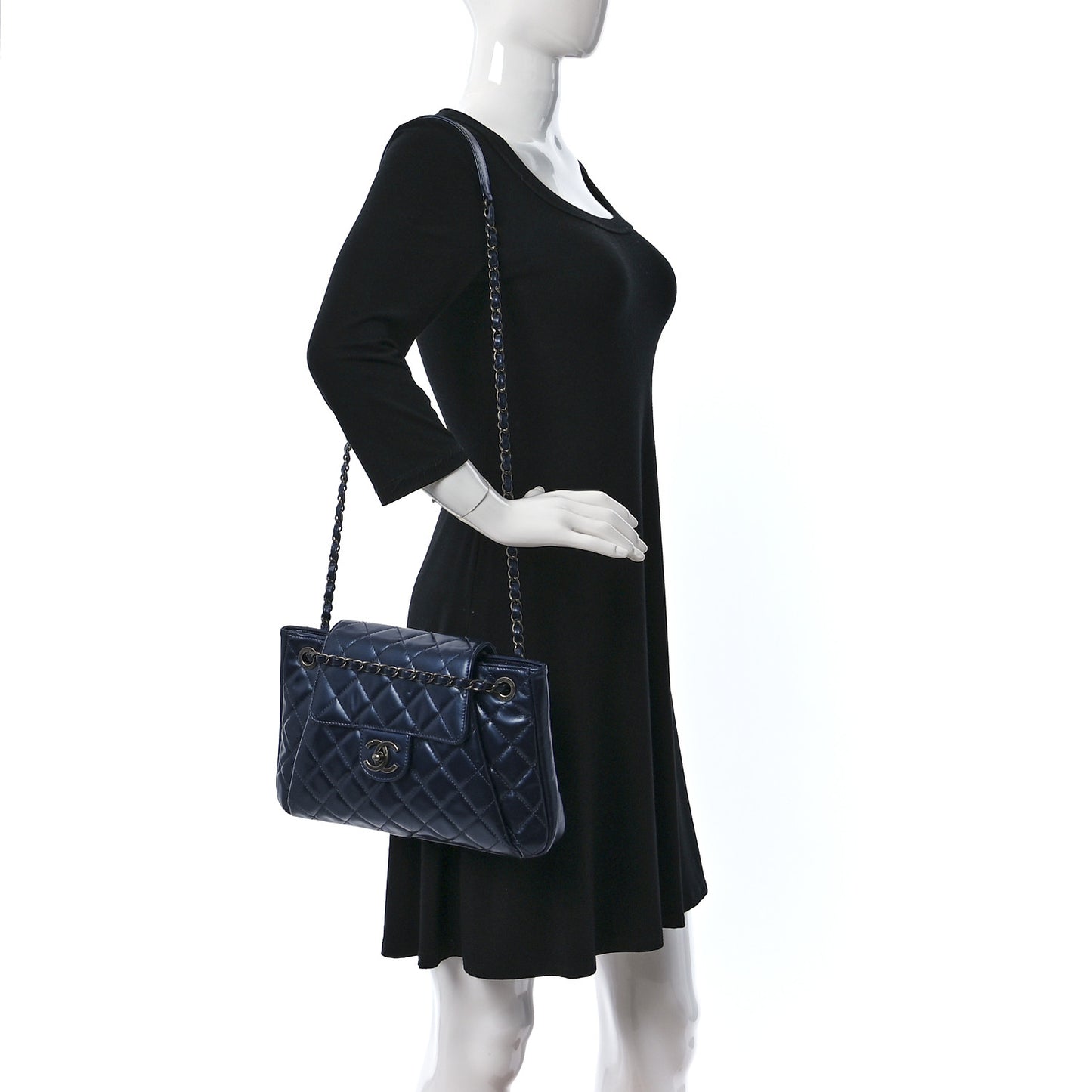 Metallic Calfskin Quilted Accordion Flap Blue