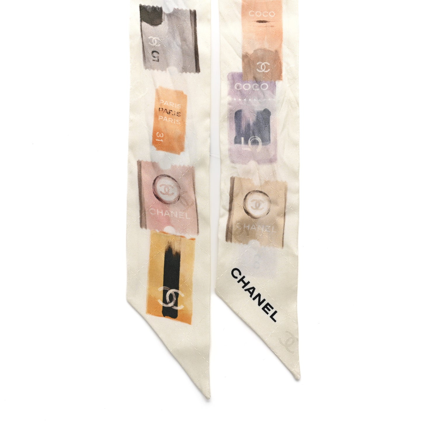 Silk Stamps Slim Bandeau Scarf Ivory Multicolor