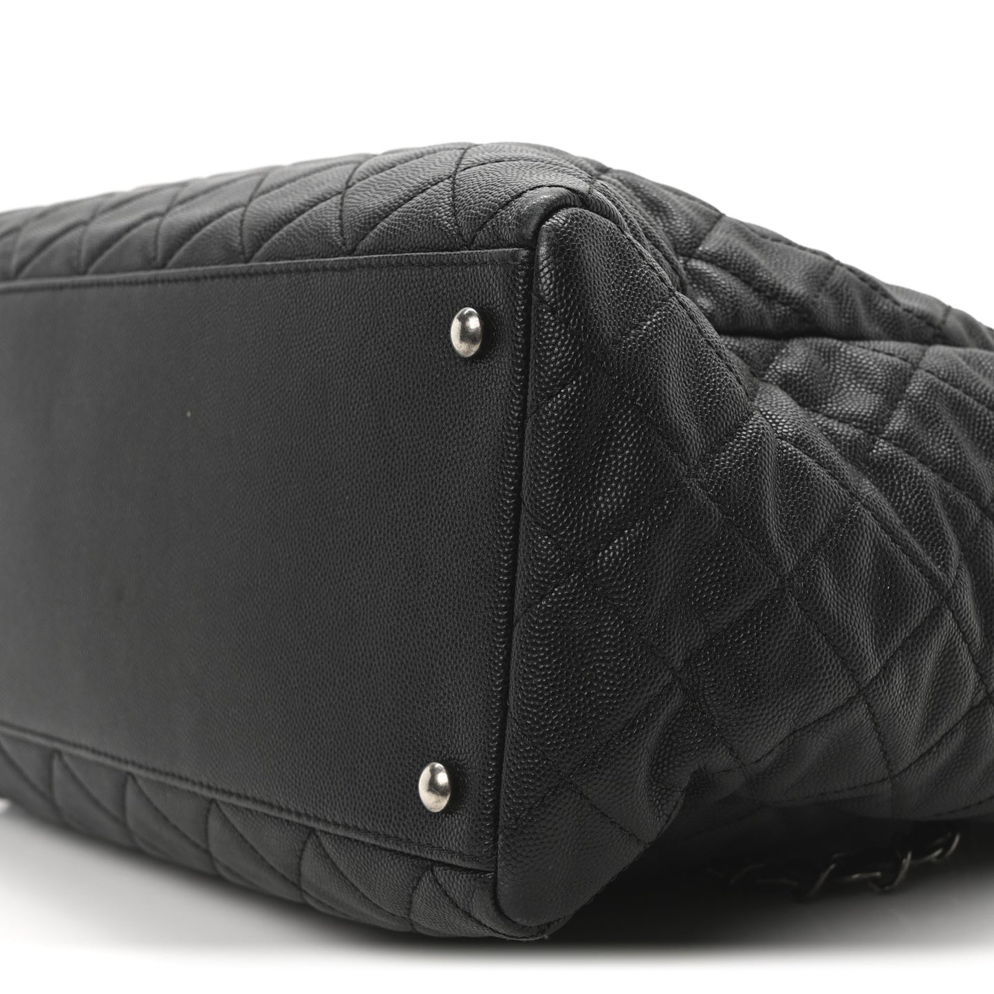 Caviar Quilted Large Coco Handle Shopping Tote Black