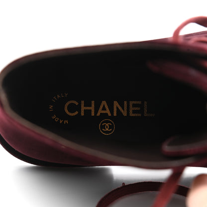 Chanel Velvet CC Lace Up Boots 39 Burgundy 7 of 8