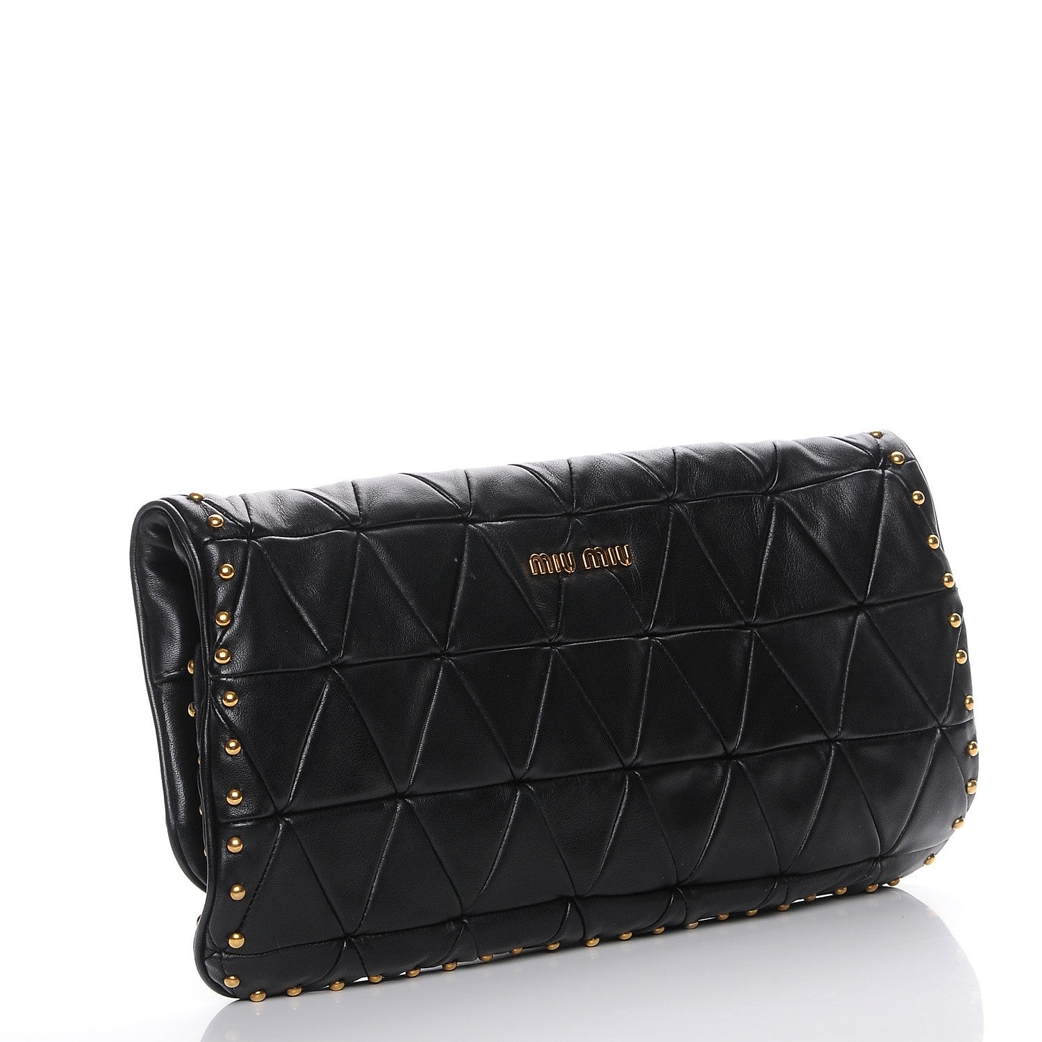 Miu Miu Nappa Quilted Studded Flap Clutch Black 3 of 8