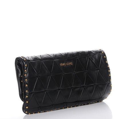 Miu Miu Nappa Quilted Studded Flap Clutch Black 3 of 8