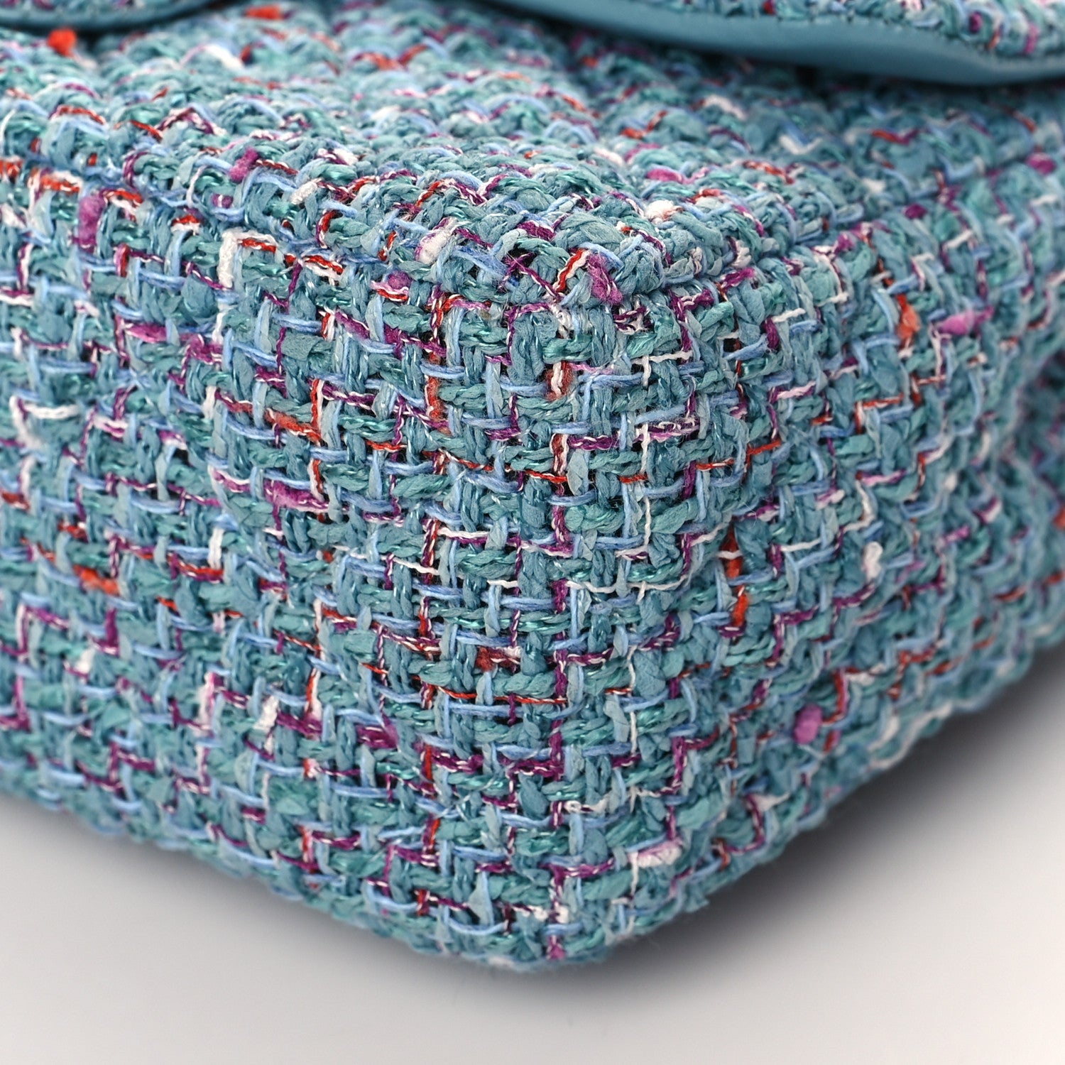 Chanel Tweed Quilted Mini Rectangular Flap Turquoise Purple White Red 10 of 11