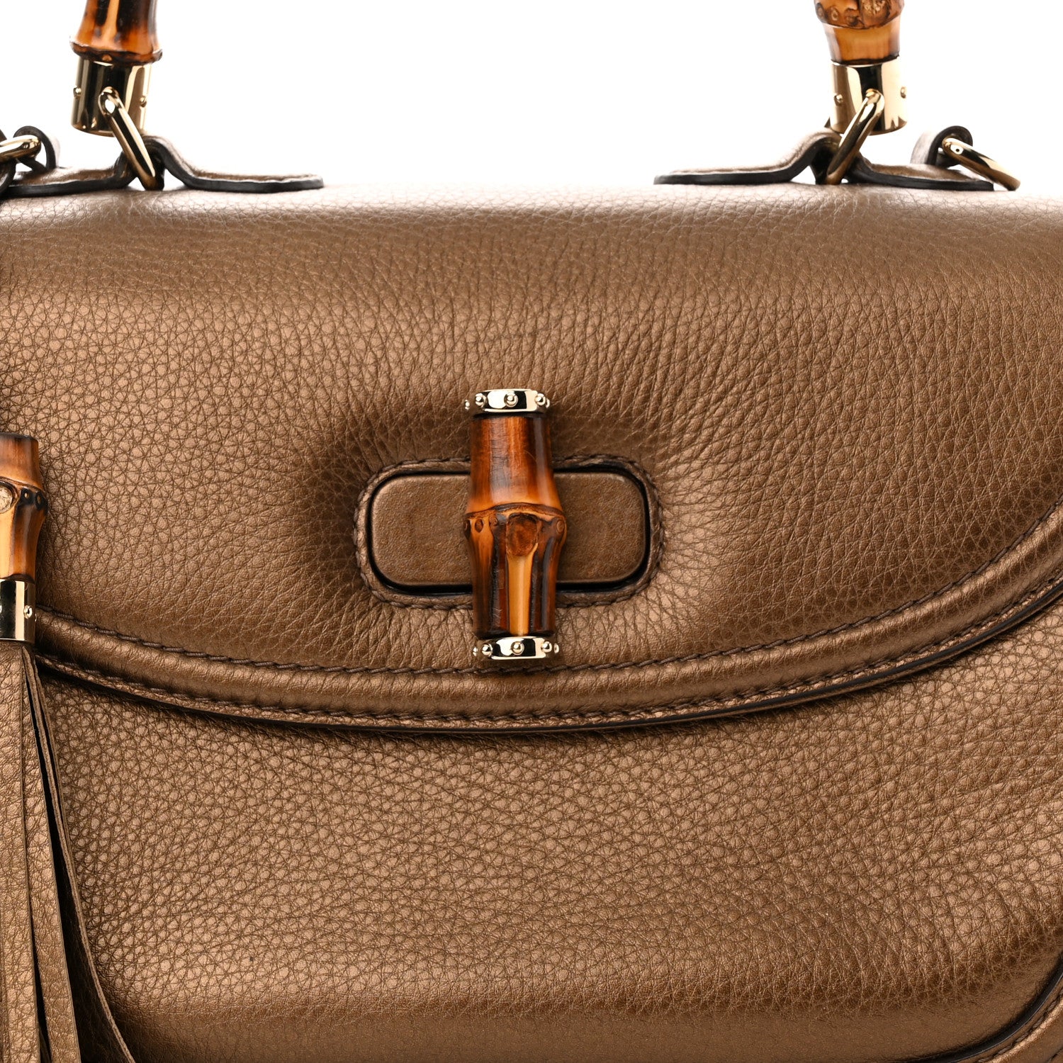 Gucci Metallic Calfskin Large New Bamboo Top Handle Bag Bronze 7 of 10