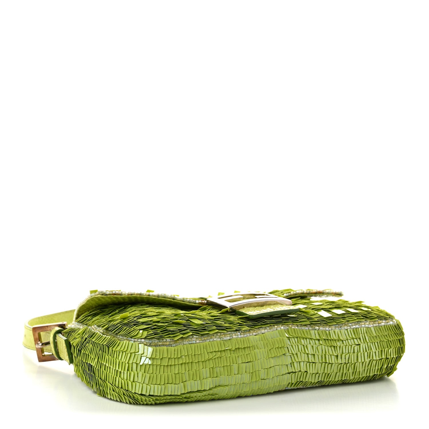 Fendi Sequin Beaded Snakeskin Baguette Green 4 of 10