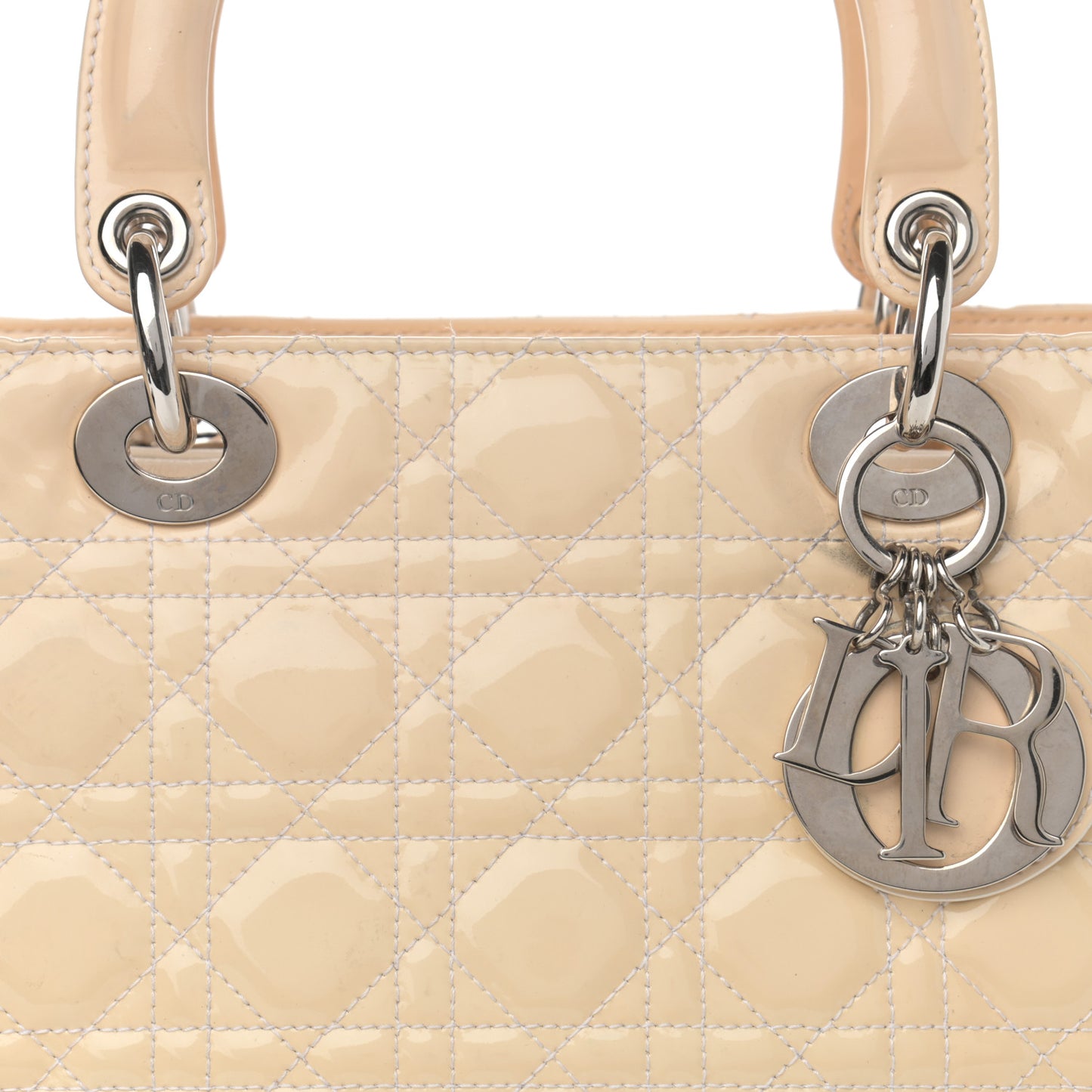 Patent Cannage Medium Lady Dior Beige